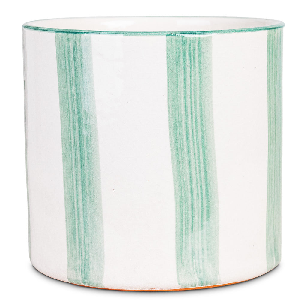 Paros Painted Plant Pot - Green Stripe