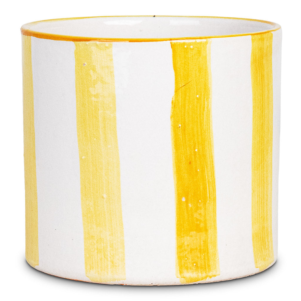 Paros Painted Plant Pot - Yellow Stripe