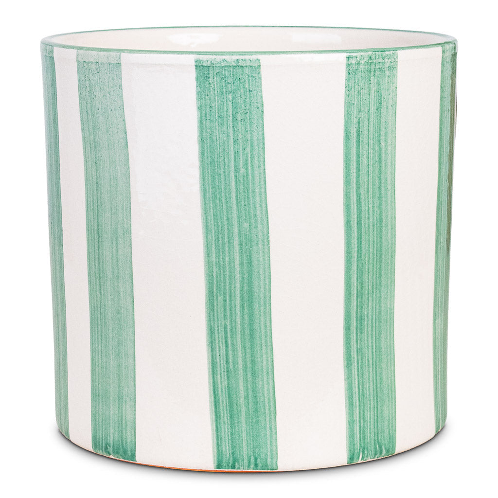 Paros Painted Plant Pot - Green Stripe