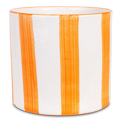 Paros Painted Plant Pot - Orange Stripe