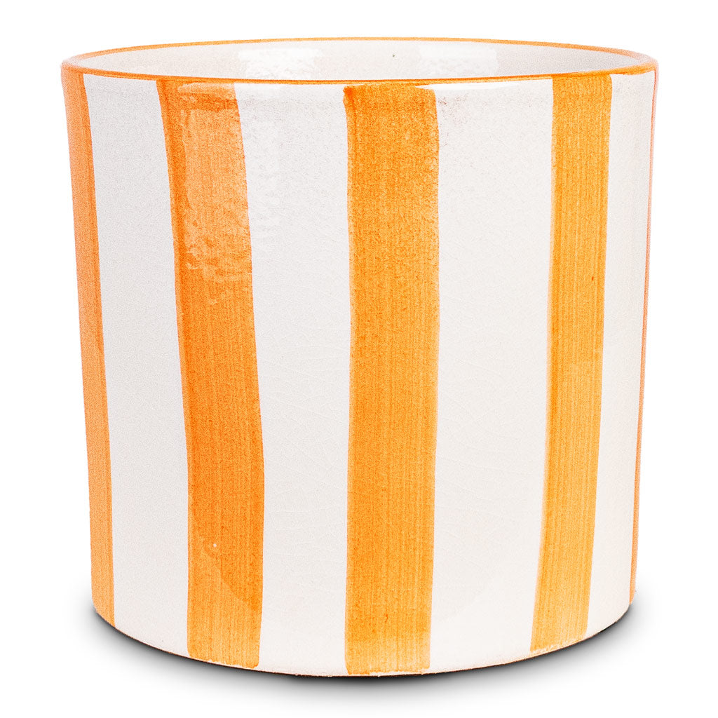 Paros Painted Plant Pot - Orange Stripe