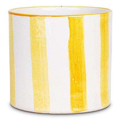 Paros Painted Plant Pot - Yellow Stripe
