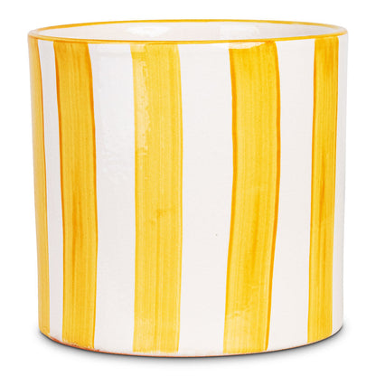 Paros Painted Plant Pot - Yellow Stripe
